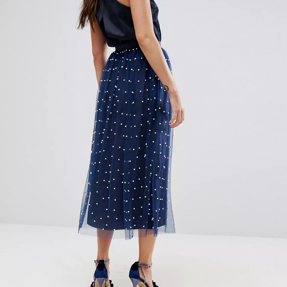 ASOS Faux Pearl embellished Fully Lined tulle Midaxi skirt
